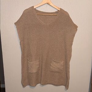 Cozy Tan Knit Sweater with Pockets